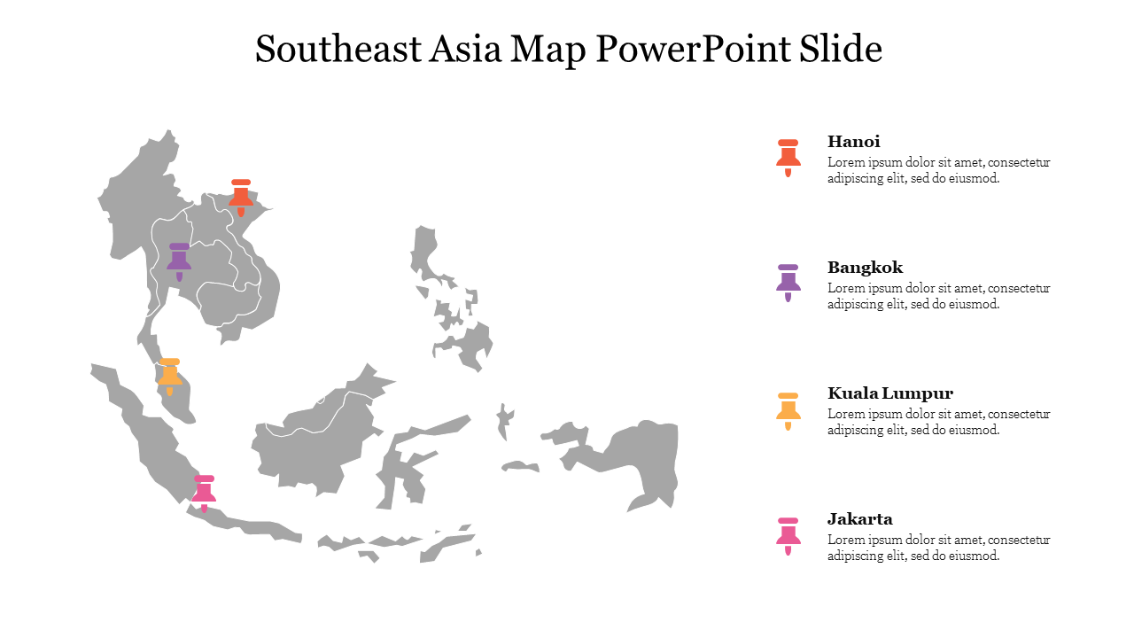 Editable Southeast Asia Map PPT Template and Google Slides